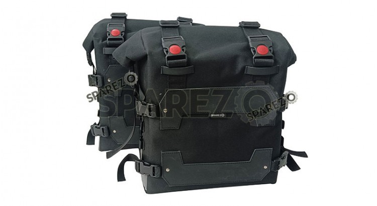 Fit For Royal Enfield Guerrilla 450 Black Canvas Pannier Bags - SPAREZO